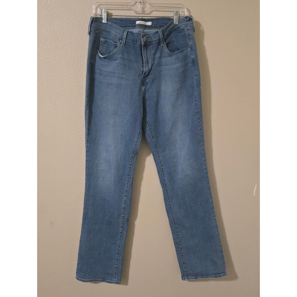 Levis 505 Straight Leg Jeans Medium Wash Blue Denim Womens Size 14 Mid Rise